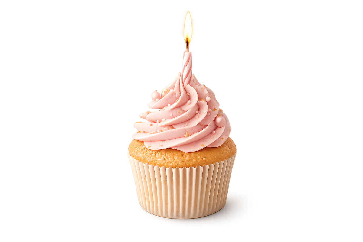 Pink birthday cupcake with candle